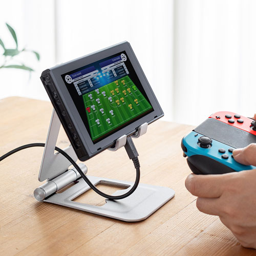 サンワサプライ 折りたたみ式 タブレットスタンド アルミ製 無段階 角度調整 2関節 iPad Switch シルバー