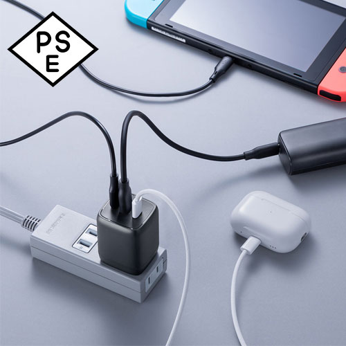 サンワサプライ USB充電器 PD 充電器 1ポート最大67W 合計65W 3ポート Type-C×3 GaN採用 超小型 折りたたみ式プラグ 急速充電 ノートパソコン スマホ タブレット PSE適合商品