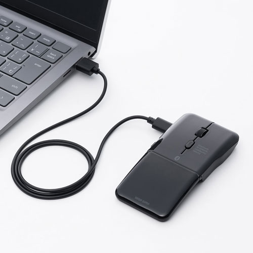 サンワサプライ 薄型マウス Bluetoothマウス 5ボタン 小型 折りたたみ式 USB-C充電式 無線 ワイヤレス マルチペアリング コンパクト 戻る 進む ボタン ブラック