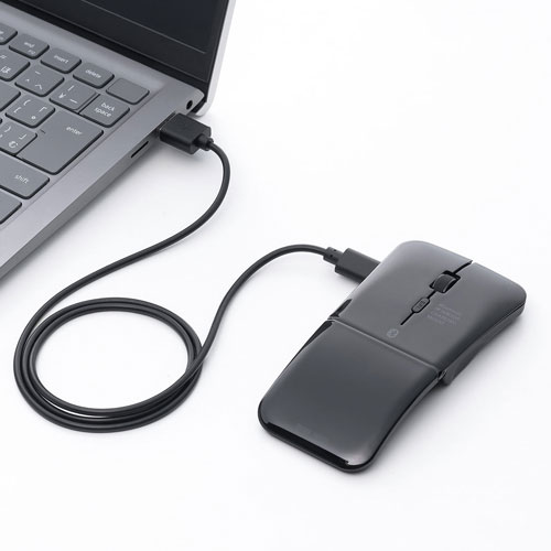 サンワサプライ 薄型マウス Bluetoothマウス 3ボタン 小型 折りたたみ式 USB-C充電式 無線 ワイヤレス マルチペアリング コンパクト ブラック