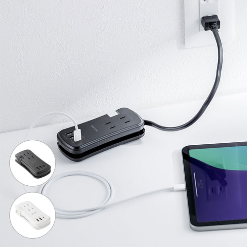サンワサプライ 電源タップ モバイルタップ USBPD対応 USB充電器 巻取りケーブル PD33W対応 コンセント3個口 USB A2個口 USB C 1個口