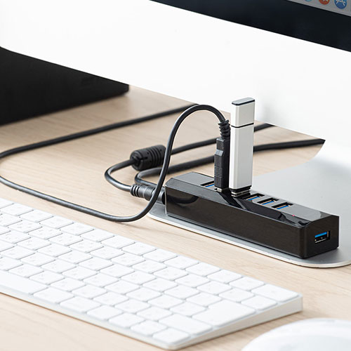 サンワサプライ USB Aハブ バスパワー セルフパワー両対応 7ポート USB3.1 USB3.0 USB5Gbps 自動off機能 電源切り忘れ防止 ブラック