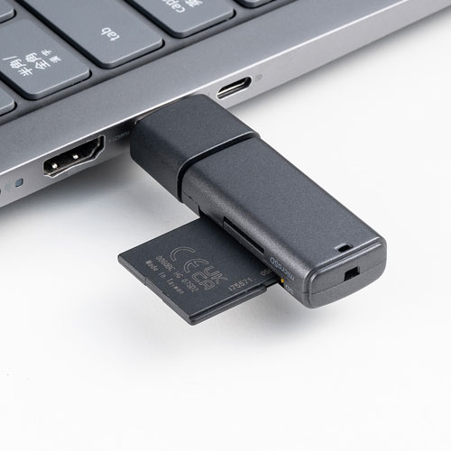 サンワサプライ USB A カードリーダー スライド式 キャップ SDカード microSDカード USB5Gbps コンパクト ガンメタリック