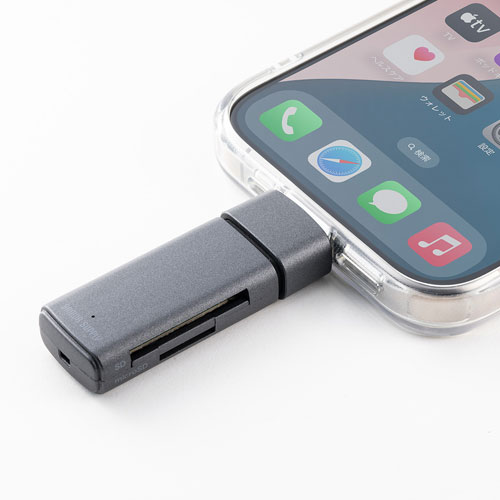 サンワサプライ USB-C カードリーダー スライド式 キャップ SDカード microSDカード USB5Gbps Type-C コンパクト iPhone15/16 iPad 対応 ガンメタリック