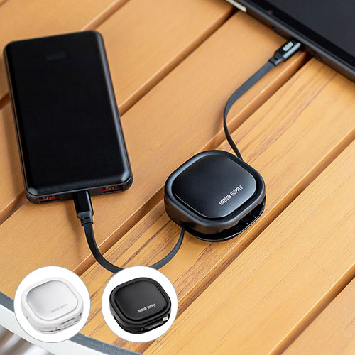 サンワサプライ 巻き取り式 USB Type-Cケーブル 両引き CtoC 1.2m PD60W 充電ケーブル データ転送 持ち運び iPad iPhone15.16対応 スマホ タブレット