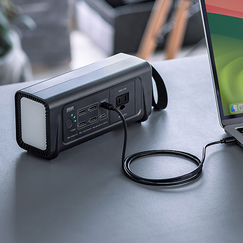 サンワサプライ ポータブル電源 小型 AC出力 大容量 111Wh 30000mAh USB PD65W LEDライト付き 機内持ち込み可 停電 災害 車中泊 ノートパソコン 持ち運び 軽量