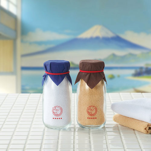 牛乳瓶入りハンカチタオル