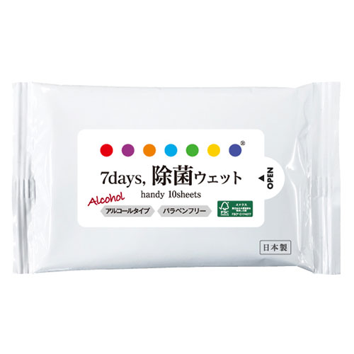 7days,除菌ウェット 森林認証紙 アルコール配合 ハンディ 10枚