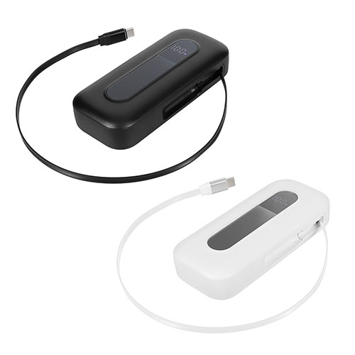 オウルテック 巻き取り式ケーブル内蔵 10000mAh 最大PD20W対応 USB Type-C入出力 モバイルバッテリー
