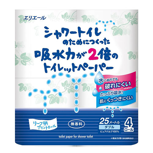 エリエール シャワートイレのためにつくった吸水力が2倍のトイレットペーパー4ロールダブル(25m)
